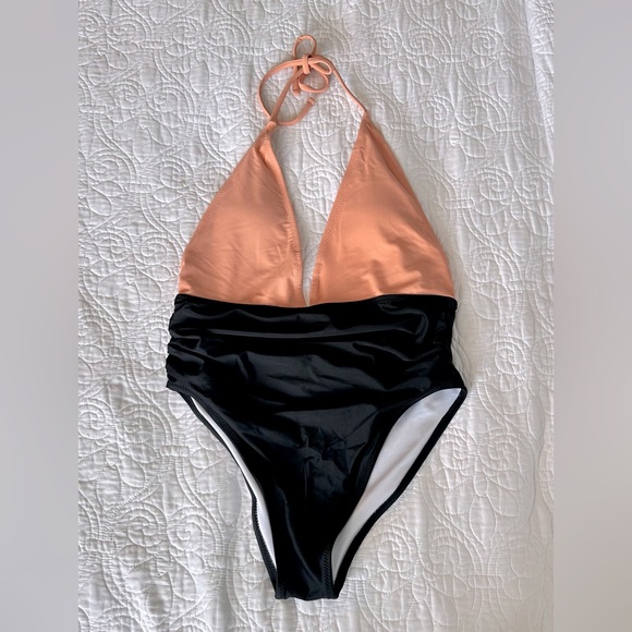 CUPSHE Peach and Black Halter Swimsuit - Picture 2 of 3